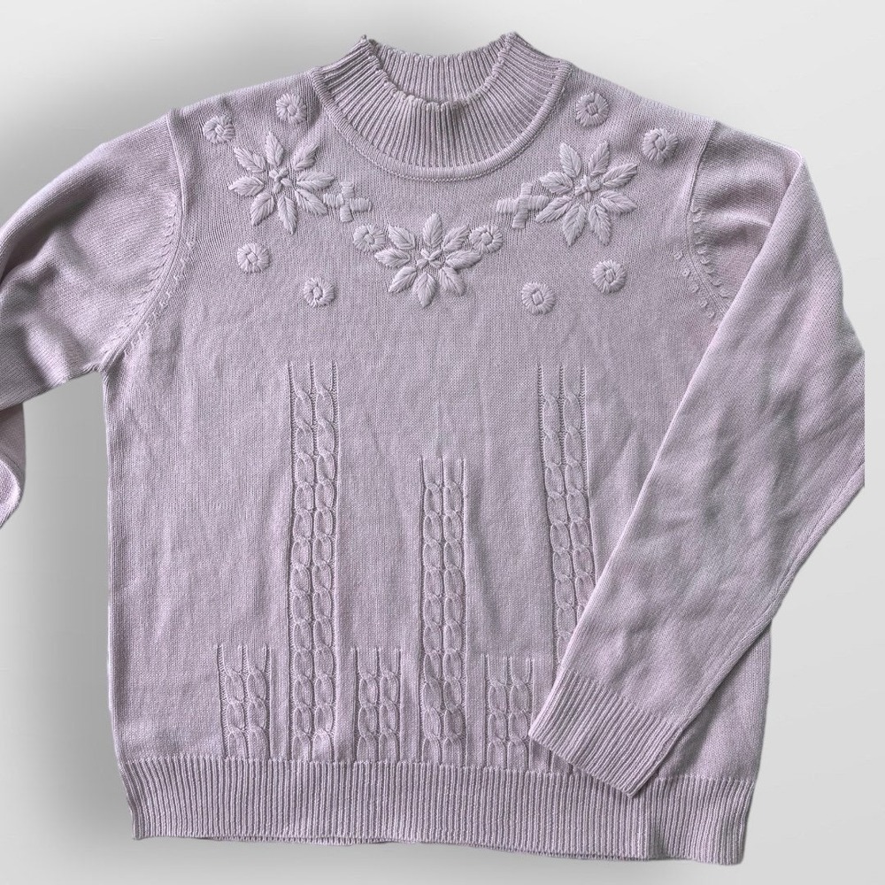 Purple Grandma Sweater Embroidered Flowers